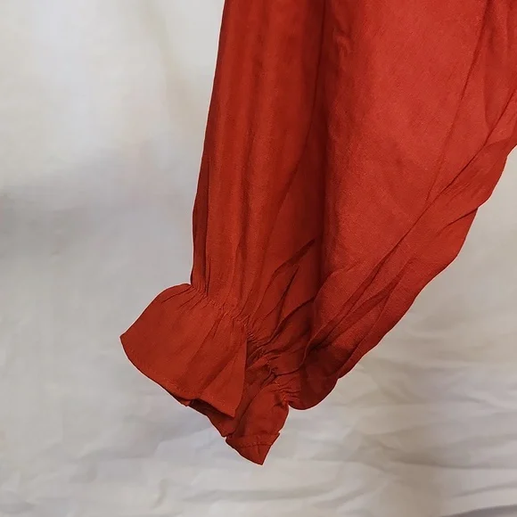 NWT Sacred Threads Rust color ruffled, slip over, blouse or tunic one size - Picture 3 of 7